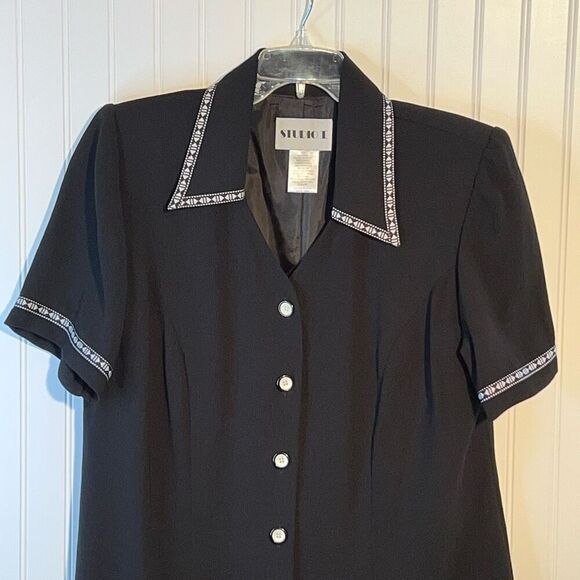 Studio I Embroidered All In One Suit Dress Women’s 14W Black White Embroidered - Picture 2 of 9